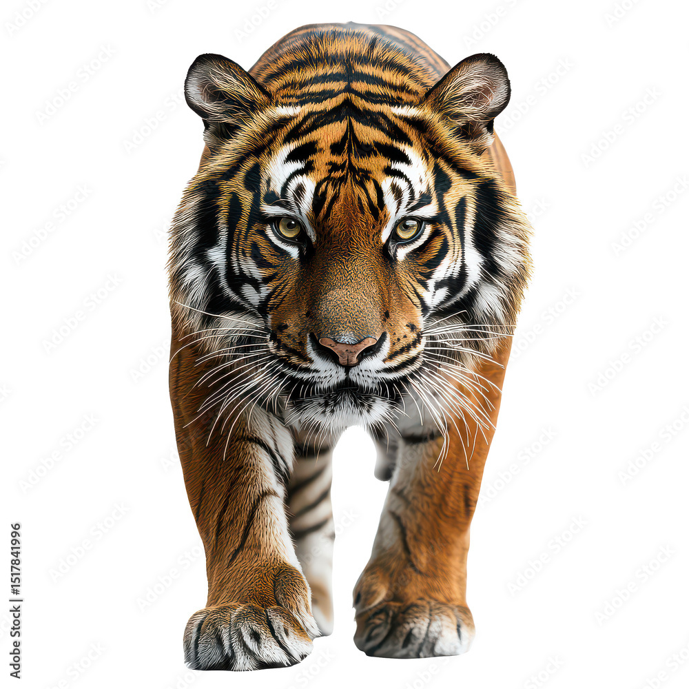 Fototapeta premium Tiger walking front isolated on transparent background, png