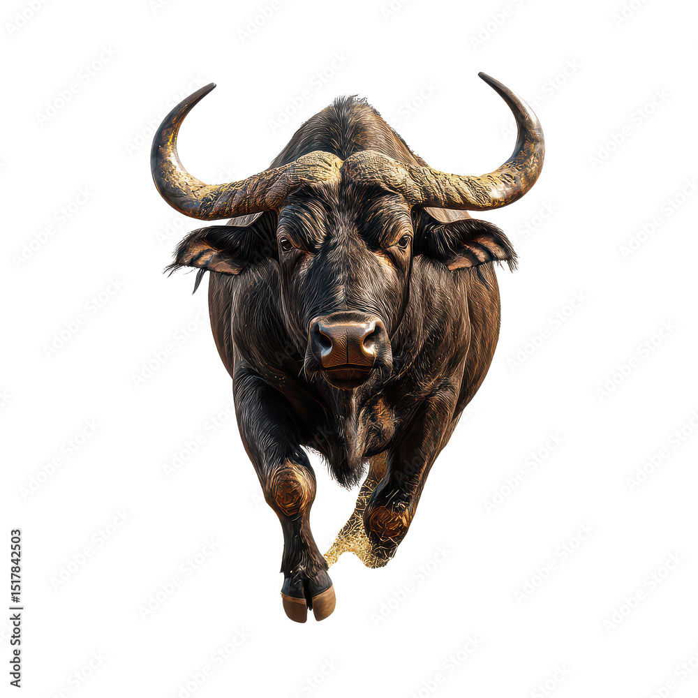 Naklejka premium Charging cape buffalo isolated on transparent background, png