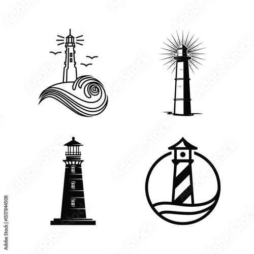 Lighthouse Illustrations in Black and White