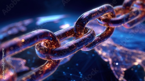 A chain of links is shown in a blue background