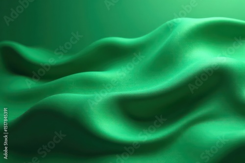 Fluid liquid-like drapes, deep emerald hues, luxurious sheen, pattern, satin