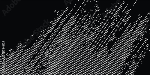 Stippled radial brush strokes. Grain dotted gradient collection. Grunge sprinkle spray texture. Dirty dust sand noise round elements. Splattered dotted overlay set. White splashed stains spots vector