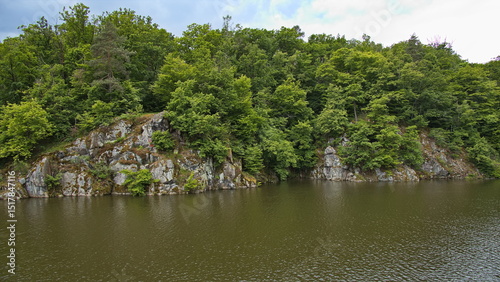 Rocky coast at water reservoir Brnenska prehrada at Brno, Moravia, Czech Republic, Europe, Central Europe
