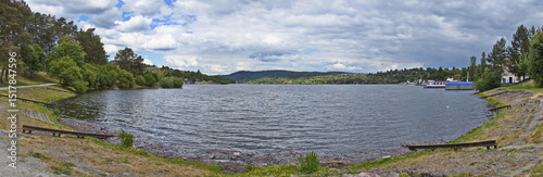 Panoramic view of water reservoir Brnenska prehrada at Brno, Moravia, Czech Republic, Europe, Central Europe
