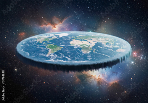 Flat Earth Concept Art Surreal Space Scene World Map Cosmic Nebulae Starry Night Universe Background  Astronomy Science Fiction Fantasy Illustration