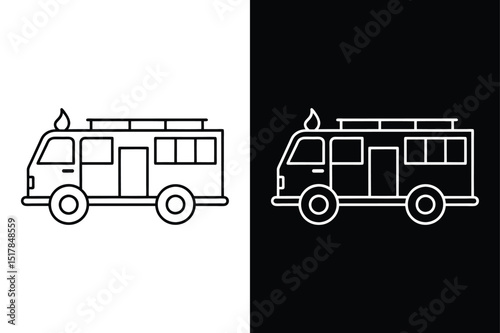 Firetruck line icon Vector. Black Firetruck Icon for Emergency Graphics