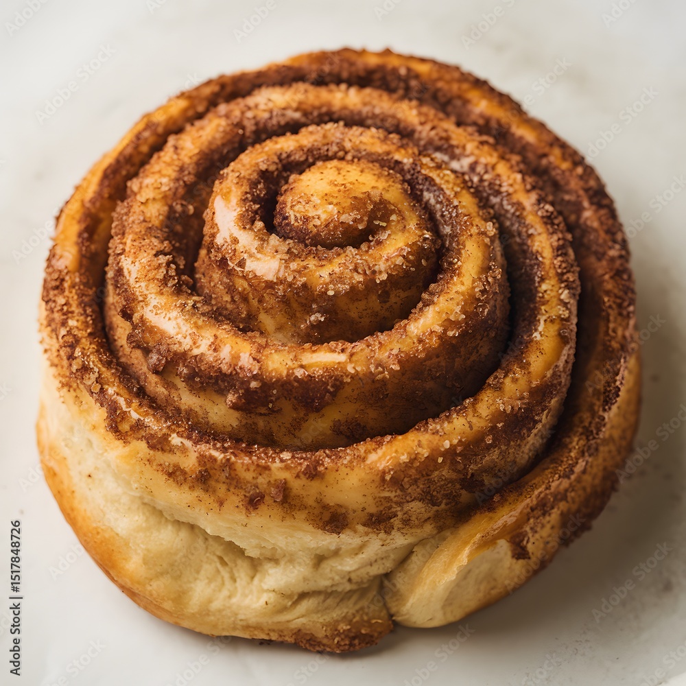 Fototapeta premium A warm cinnamon roll with melted icing dripping on a plain white background – cinnamon roll wallpaper – bakery wallpaper – cinnamon roll image