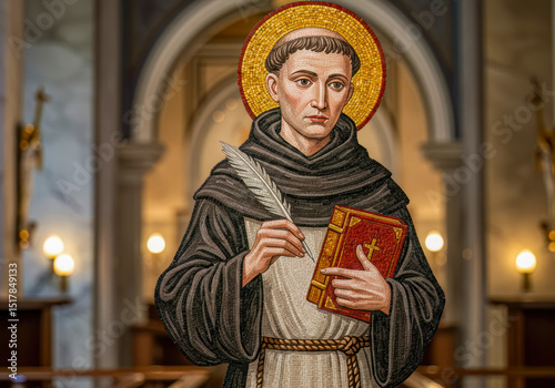 Saint Thomas Aquinas Mosaic Artwork in Church Setting Religious Faith Spirituality Divine Inspiration