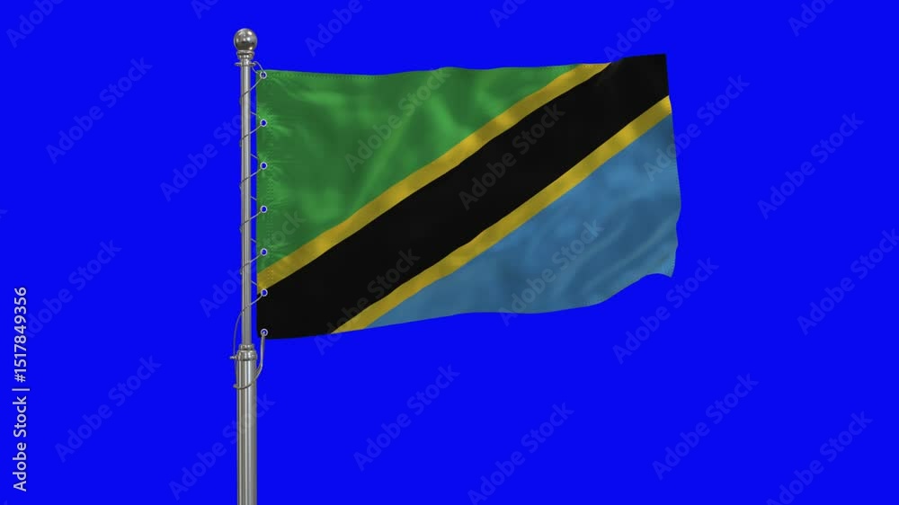 Tanzania 3D 4K Flag Realistic Waving in the Wing Insolated Blue Screen