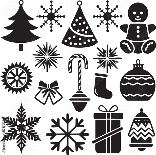 black set of christmas vector icon, christmas clipart vector, christmas silhouette vector bundle