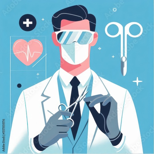 A man wearing a white coat and mask