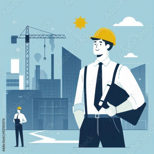 A man wearing a hard hat and tie
