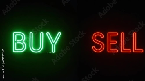 Minimalist Neon BUY and SELL Text Design with Green and Red Glow on Black Background, Bold Sans-Serif Font, Modern Digital Aesthetic Layout – video download