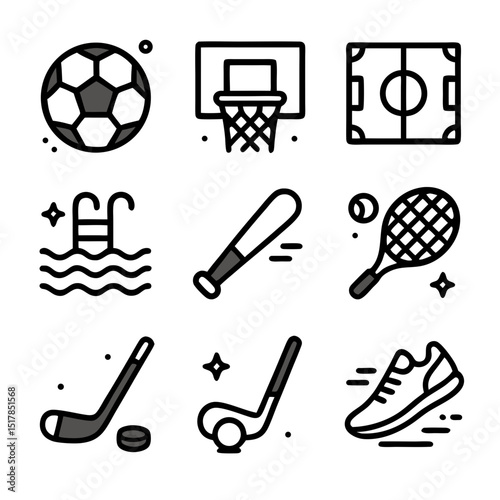 Sports icons featuring nine simple line icons of diverse athletic activities and sports; ideal for sports websites, infographics, and sportsrelated designs.
