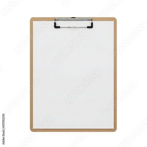 Wooden clipboard with white paper, isolated on transparent background