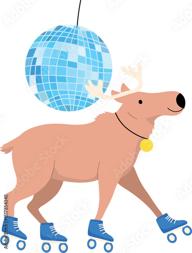 Moose in roller skates dancing under a disco ball