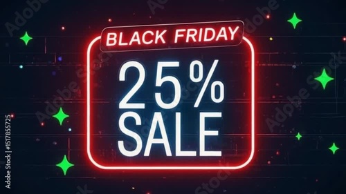 Black Friday Sale Neon Sign with 50% Off Text, stars, and Brick Wall Background – Vibrant Colorful Advertisement Design – video download