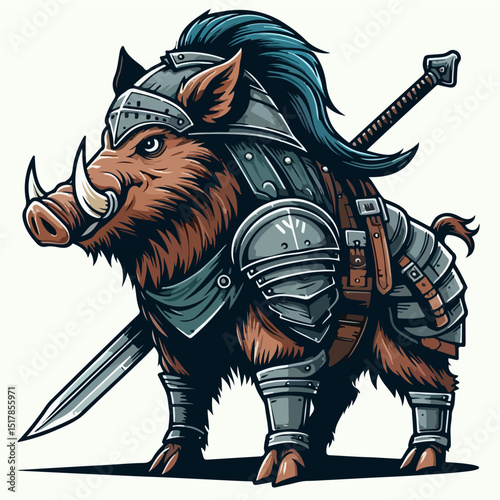 Armored War Boar: A Fierce Depiction of a war boar, armored and ready for battle, embodying strength and ferocity. A striking digital illustration.