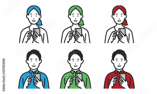 スマホを操作する男女セット (
A set of men and women operating smartphones). vector illustration eps file.