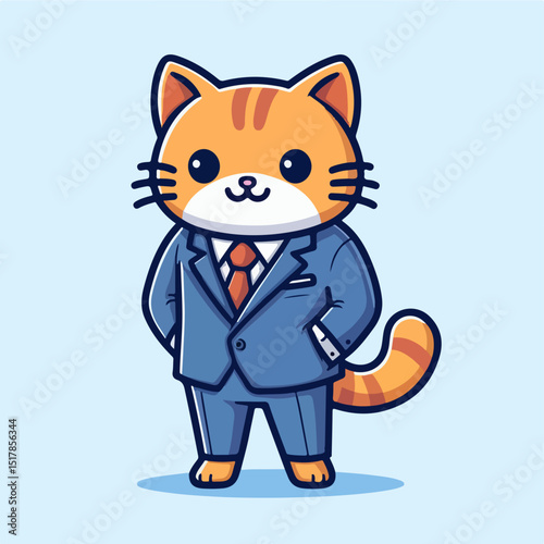 Business-savvy Cat in Suit: A sophisticated cartoon cat, dressed in a sharp suit, exuding professionalism and charm.