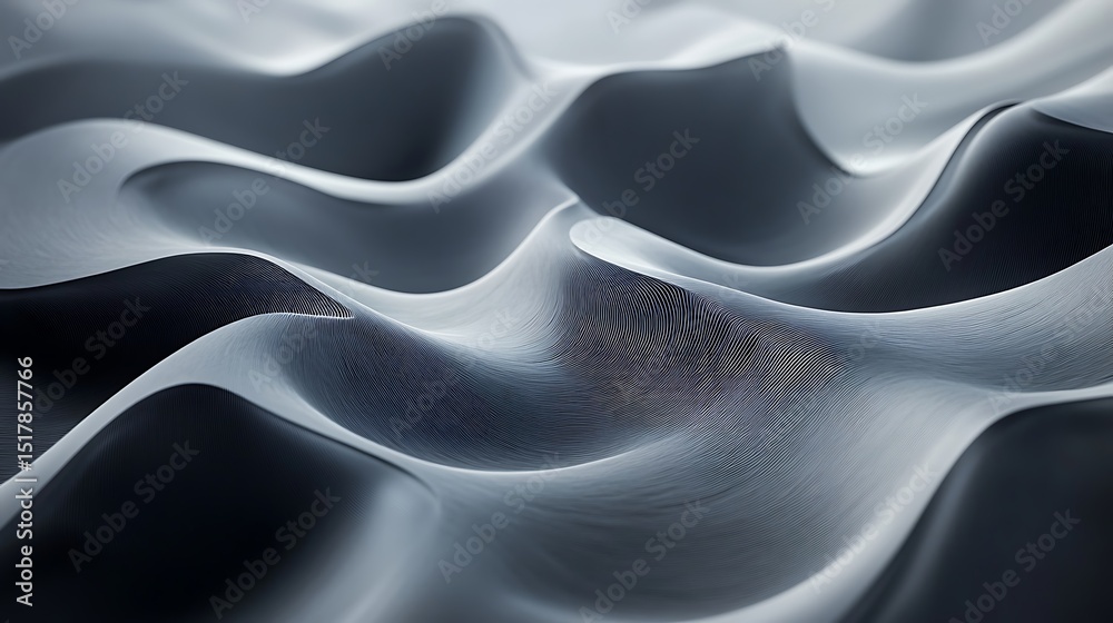 Fototapeta premium Abstract flowing silvery surface creating a mesmerizing dimensional landscape