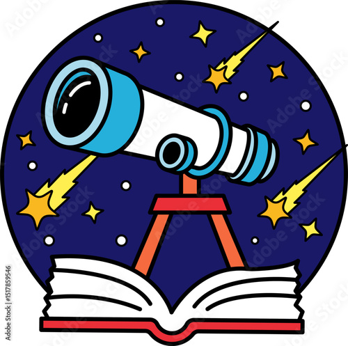 illustration of a telescope is on a book