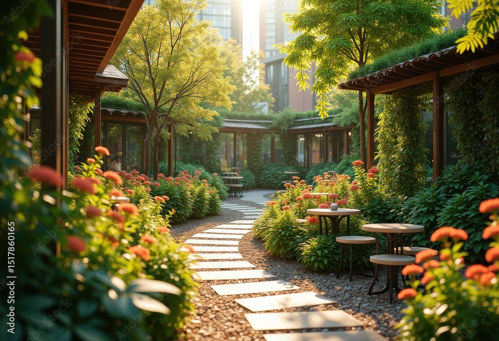 Obraz premium sustainable urban garden lush native plants greenery urban agriculture eco friendly environment, landscape, horticulture, biodiversity, vegetation, flora