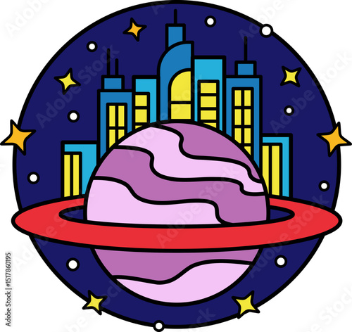 illustration of a city ​​on planet