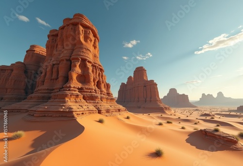unique rock formations desert landscape striking textures golden sand dunes dry environment natural wonders, nature, wilderness, terrain, geology, soil photo