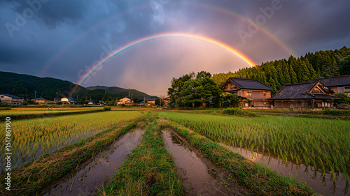 夏の夕立後に現れた田舎の虹