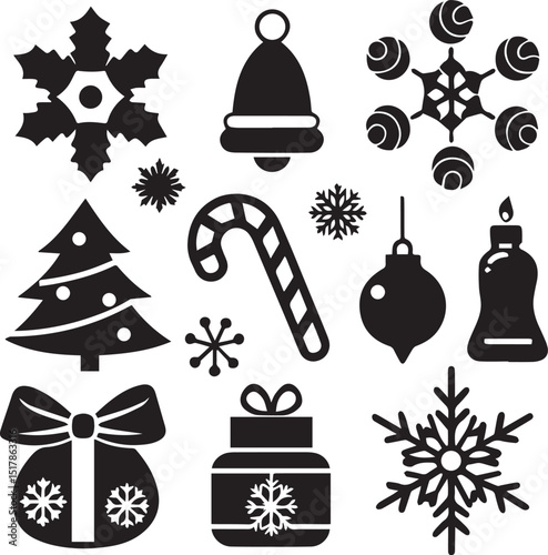 black set of christmas vector icon, christmas clipart vector, christmas silhouette vector bundle