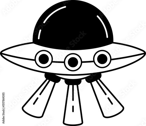 black and white illustration of a spaceship
