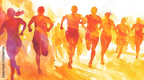 Runners in vibrant colors, a spirited race.