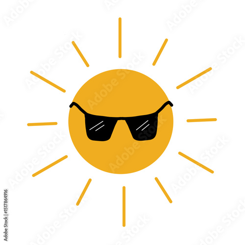 Sun shine with cute black eyeglass vector illustration