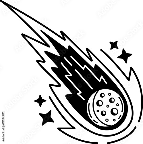 black and white illustration of a meteorite is falling