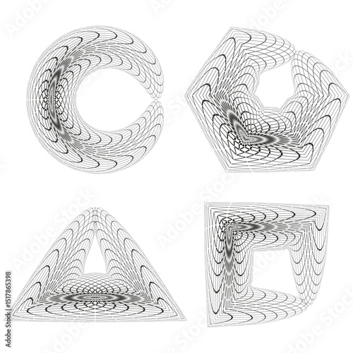 Wavy shape icons. Geometric contour forms. Vector abstract symbols. Optical illusion figures.
