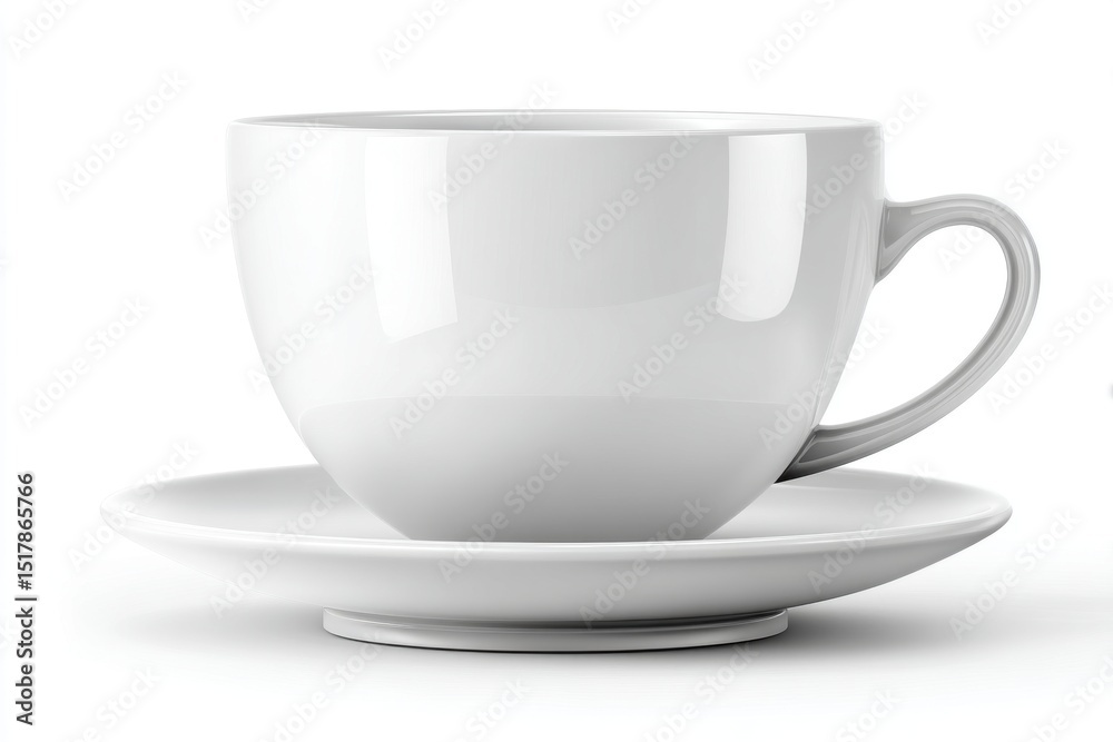 A pristine white ceramic coffee cup and saucer on a white background, ideal for showcasing product presentations with clean lines and minimalist design elements. A pristine white ceramic coffee cup and saucer on a white background, ideal for showcasing product presentations with clean lines and minimalist design elements.