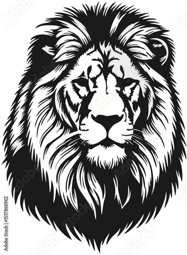 Majestic Lion Head Powerful Black and White Illustration