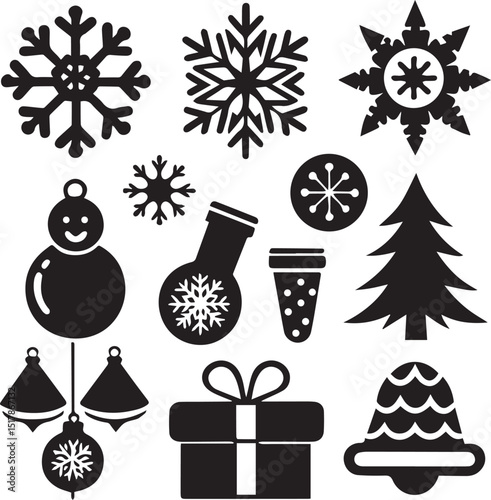 black set of christmas vector icon, christmas clipart vector, christmas silhouette vector bundle