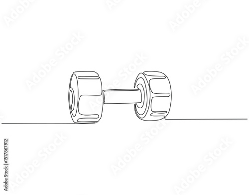 Continuous one line drawing of barbell. One line drawing illustration of barbell gym equipment. Fitness, training concept single line. Editable outline
