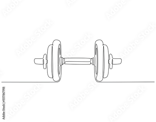Continuous one line drawing of barbell. One line drawing illustration of barbell gym equipment. Fitness, training concept single line. Editable outline