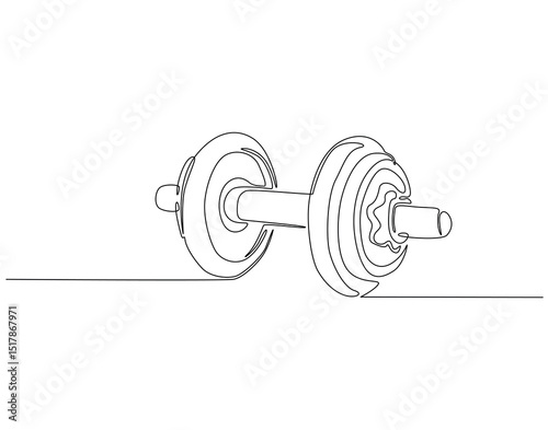 Continuous one line drawing of barbell. One line drawing illustration of barbell gym equipment. Fitness, training concept single line. Editable outline