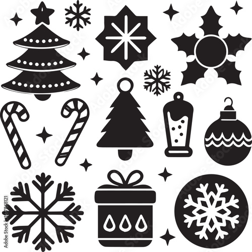 black set of christmas vector icon, christmas clipart vector, christmas silhouette vector bundle