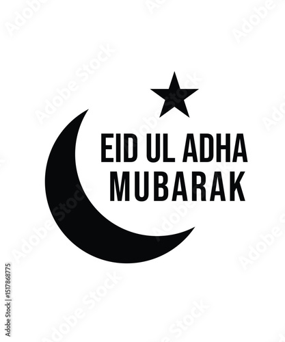 Eid ul adha typography and lettering colorful design with stars and moon, Eid adha mubarak greeting logo, Eid ul adha mubarak logo