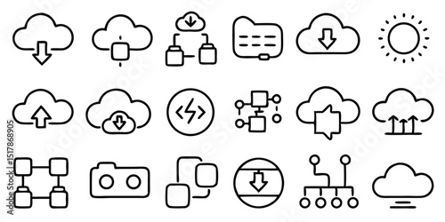 Small Cloud Computing Web Icon Set in Line Style with Transparent Background

