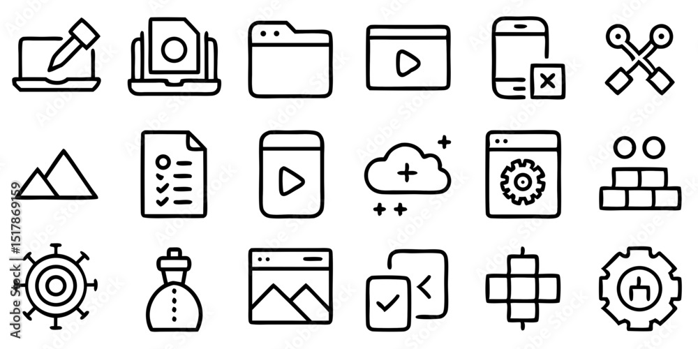 Small Web Development Set of Web Icons in Line Style on white Background Small Web Development Set of Web Icons in Line Style on white Background