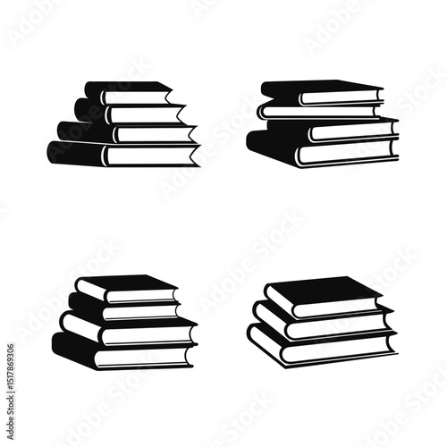 stack of books silhouette vector, book black symbol