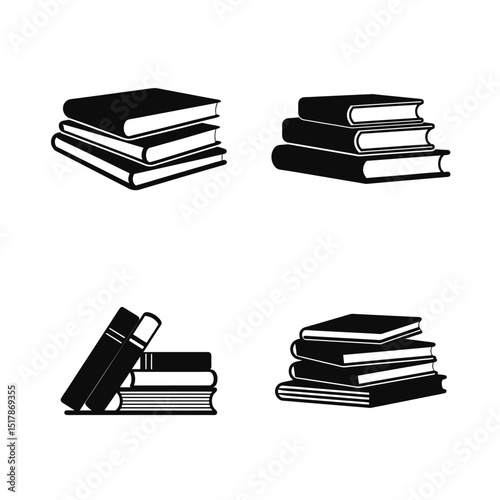 stack of books silhouette vector, book black symbol