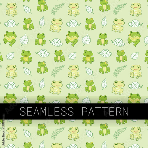 Frogs & Mushrooms Seamless Pattern in Cute Doodle Style