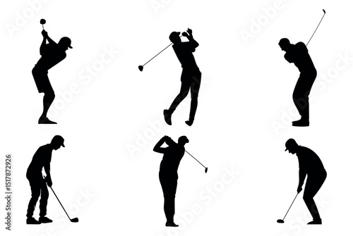 Golfer silhouette. Golf player plying golf vector silhouette art
